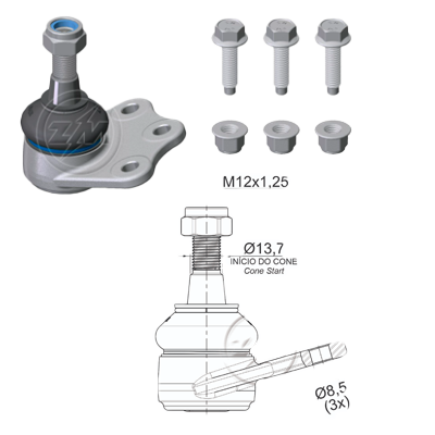 ROTULA INFERIOR DER/IZQ FIAT IDEA 06-16 RC:M12-1,25 DM:ÃƒÂ˜8,5 TP:87N.M IC:ÃƒÂ˜13,7 C:1.5