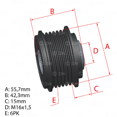 POLEA RUEDA LIBRE SSANGYONG KORANDO 2.0 4WDREXTON ACTYON 6X16 6621553415 96.012.46 5726