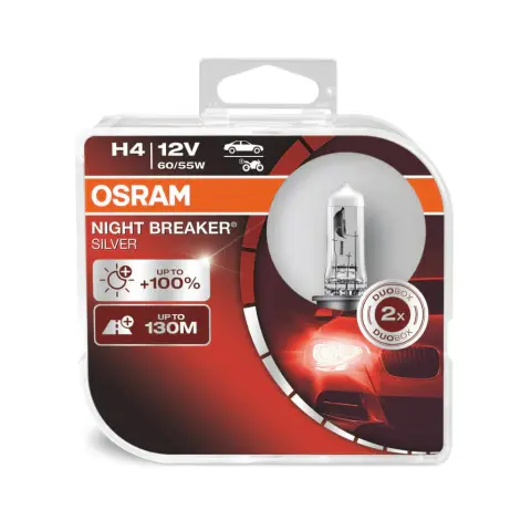 H4 NIGHT BREAKER SILVER 100% MAS LUZ OSRAM CAJA DURA X2