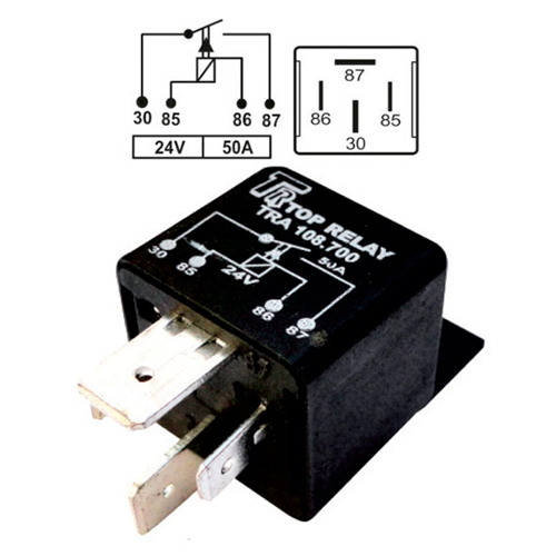 RELE AUXILIAR DE POTENCIA 4 PATAS CON SOPORTE 24V 50A