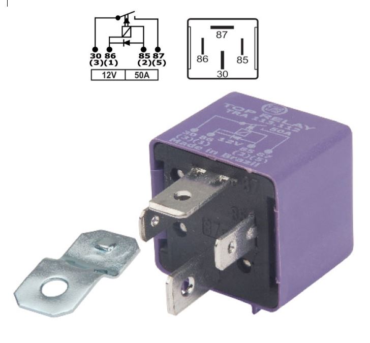 RELE AUXILIAR 4 PATAS CON DIODO 50A RENAULT 12V  2 PATAS MEDIANAS