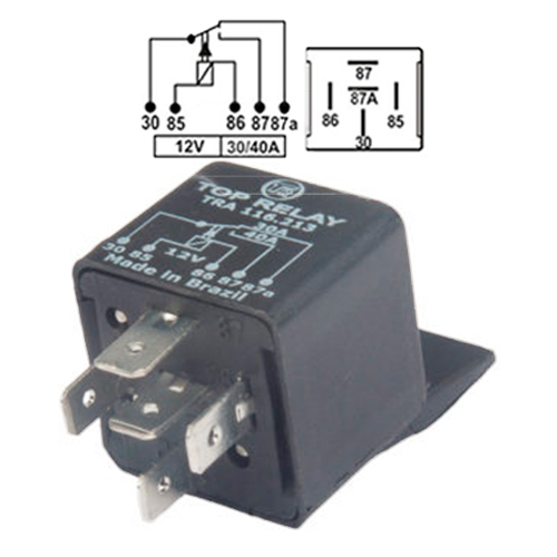 RELE AUXILIAR 5 PATAS CON SOPORTE 12V 30/40A