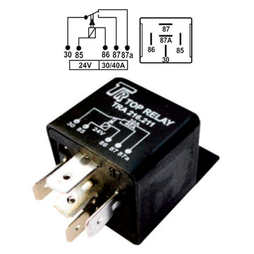 RELE AUXILIAR 5 PATAS CON SOPORTE 24V 30/40A