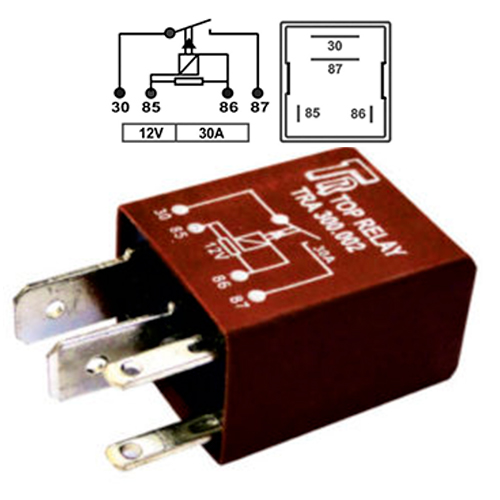 MINIRELE AUXILIAR  4 PATAS (2 AGUJA) CON RESISTENCIA 12V 30A