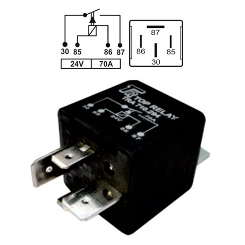RELE AUXILIAR 4 PATAS CON SOPORTE METALICO 24V 70A