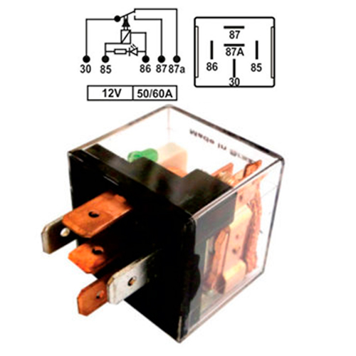 RELE AUXILIAR 5 PATAS TRANSPARENTE CON LED 12V 30/40A