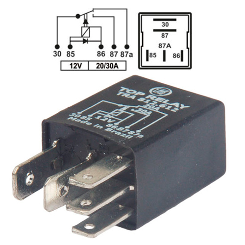 MINIRELE AUXILIAR 5 PATAS CON DIODO 12V 20/30A
