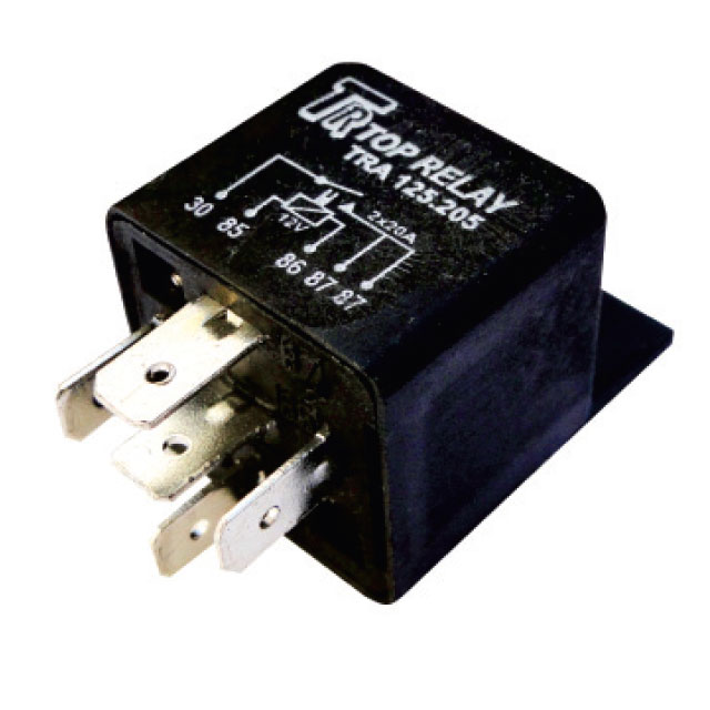 RELE AUXILIAR 5 PATAS DOBLE CONTACTO ABIERTO 12V 2X20A