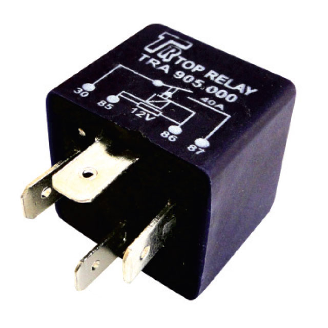 REL AUXILIAR, 4 TERMINALES, DOSINVERTIDOS (30 Y 86) 12V 40A CONRESISTENCIA