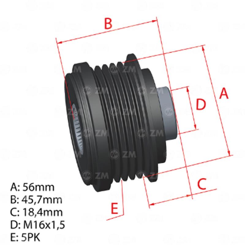 Polea Rueda Libre Hyundai I30 I20 Ix35 Kia Sportage Soul Rio Iii Carens Iv 5Pk X 16 252902A000 9601247 5763