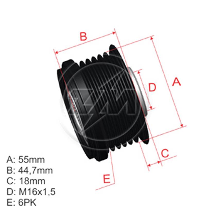 Polea Rueda Libre Renault Clio 1.5 01-03 Kangoo 1.5 05 Twingo 1.5 07-08 Dacia Logan 1.5 05-07 Sandero 1.5 08 353581330339 6X16
