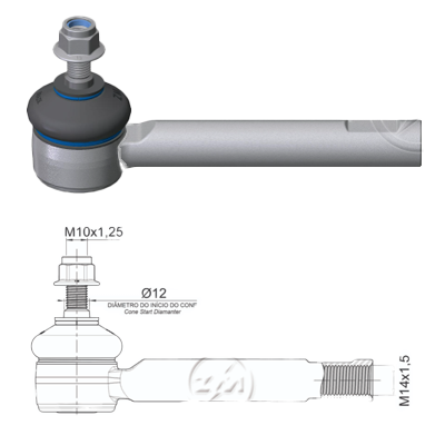[ZM-27011003] TERMINAL EXTERNA DIRECCION DER/IZQ FIAT FIORINO TEMPRA 92 UNO 09 L:140 RC:M14-1,50 RP:M10-1,25 TP:48N.M MTC:86N.M IC:ÃƒÂ˜12,0 C:1:6