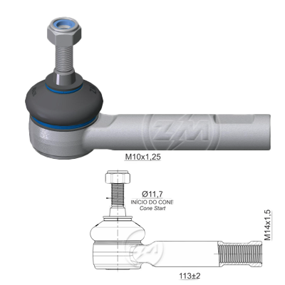 [ZM-27011004] TERMINAL EXTERNA DIRECCION DER ALFA ROMEO MITO FIAT LINEA PUNTO L:113 RC:M14-1350 RP:M10-1,25 TP:48N.M MTC:86N.M IC:ÃƒÂ˜11,7 C:1:6