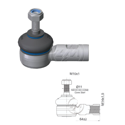 [ZM-27011202] TERMINAL EXTERNA DIRECCION DER/IZQ VW GOL PARATI POINTER SAVEIRO VOYAGE L:64 RC:M14-1,50 RP:M10-1,00 TP:51N.M MTC:86N.M IC:ÃƒÂ˜11,0