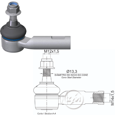 [ZM-27011301] TERMINAL EXTERNA DIRECCION AUDI A1, A2 99-00 SEAT CORDOBA 01-02 SKODA FABIA 99-14 VW FOX 03-04 GOL09-10 M12-1,50 93mm 84N.m 86Nm