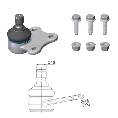 [ZM-47013002] ROTULA INFERIOR DER/IZQ FIAT LINEA PUNTO FIORINO IC:ÃƒÂ˜16,0 DM:ÃƒÂ˜8,5 ETC:33N.M