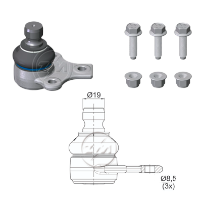 [ZM-47013202] ROTULA INFERIOR DER/IZQ SEAT CORDOBA IBIZA VW GOLF JETTA PASSAT POLO IC:ÃƒÂ˜19,0 DM:ÃƒÂ˜8,5 ETC:33N.M