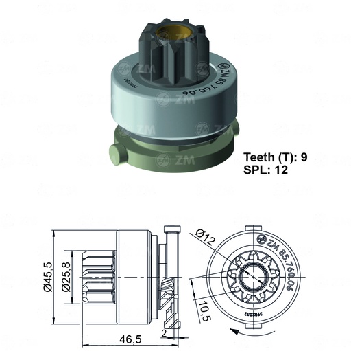[8576006] BENDIX PEUGEOT/RENAULT CLIO 9D PIÑ 25.8MM L4.7MM