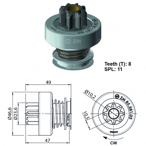 [8538105] BENDIX RENAULT LOGAN/SANDERO DUSTER 8D PIÑ23.5MM L47MM