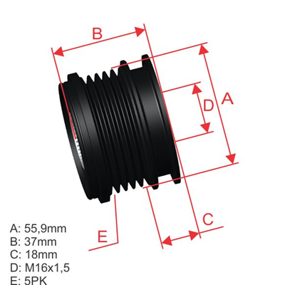 [96.000.06] POLEA RUEDA LIBRE SKODA FELICIA I II KOMBI 1.9VWPOLO R:5 RD: 56.2 ID: 17.06 W42.40 OD1 61 16X5028903119AP VKM03109 5384