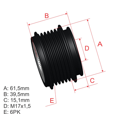 [96.005.31] POLEA RUEDA LIBRE FIAT BRAVO 182 PUNTO 186 18896-07 6X17 9948225 55196301 535014410