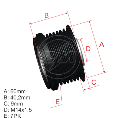 [96.005.34] POLEA RUEDA LIBRE HYUNDAI H1 STAREX 08-09 KIASORENTO 2.5 06 7X14 37322-4A300 37322-4A31012317790877 5592