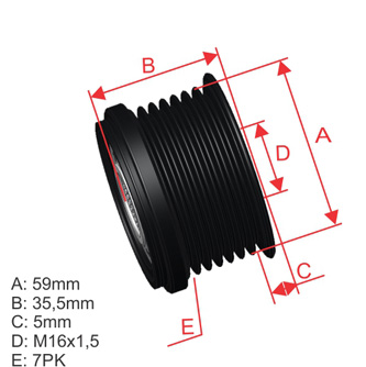 [96.000.72] POLEA RUEDA LIBRE FORD TRANSIT 2.4 330K 2.0 350EL430EL 16X7 YC1U10A352BA YC1U10A352AC 920574VKM03405 F00M991078 F563432 (copia)