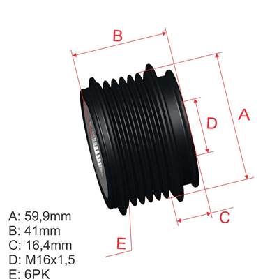 [96.005.41] POLEA RUEDA LIBRE HYUNDAI TUCKSON SONATA KIACARENS III 16X6
