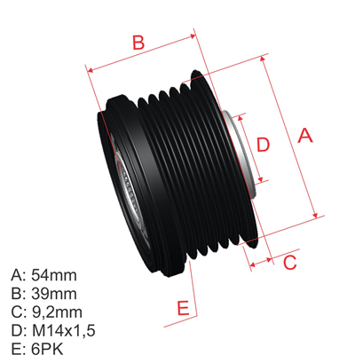 [96.005.42] POLEA RUEDA LIBRE HYUNDAI SANTA FE IET KIACARNIVAL SORENTO II SPORTAGE 14X6