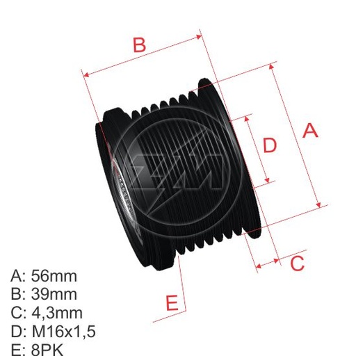 [96.000.22] POLEA RUEDA LIBRE JHON DEERE MAQUINARIAAGRICOLA TRACTOR 4 Y 6 C DAF MAN 8X16 362D08C2491308 AL156091 L12669 58882