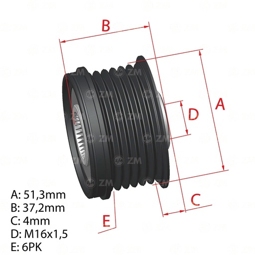 [96.012.48] POLEA RUEDA LIBRE FORD FOCUS III GALAXY VOLVOS60 S80 V40 V60 6X16 AM5Q10A352AA 3065984931288893 1003808 (copia)