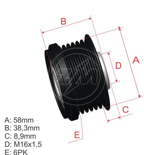 [96.012.36] POLEA RUEDA LIBRE HYUNDAI I10 HYUNDAI I10 KIA PICANTO ION 1.0 16X6 3732204330 26188222741533090 F587370