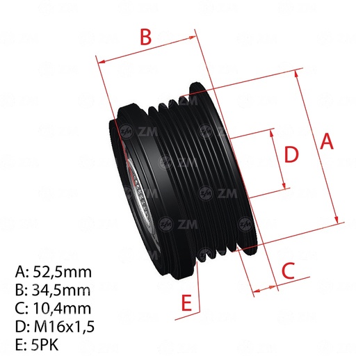 [96.001.15] POLEA RUEDA LIBRE MERCEDES BENZ CLASE A CLASE BCLASE C CONVERTIBLE CLA GLA 5X16 27015500152701550115