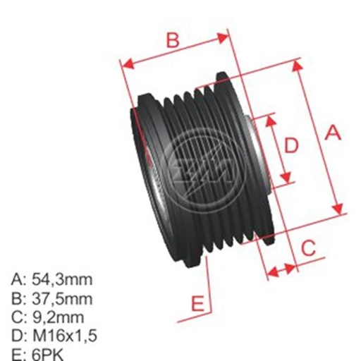 [ZM-96.007.01] Polea Rueda Libre Ford Combi Focus Sedan Wagon Focus 2 St170 6X16 Vp2M5Uaa Vkm03413