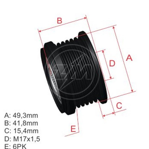 [ZM-96.010.08] Polea Rueda Libre Citroen Berlingo Peugeot Partner 6C Cw Tipo Mitsubishi 5702-J0-9601008