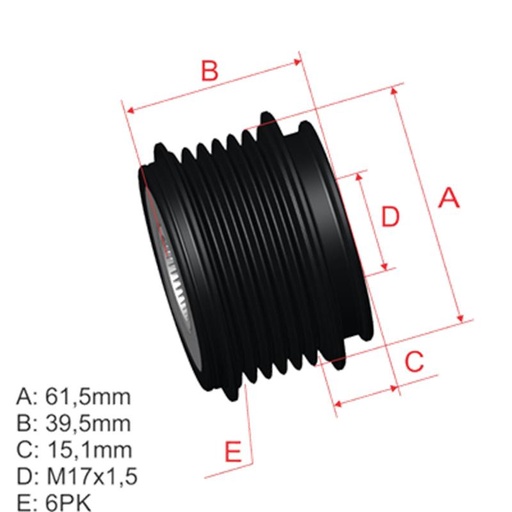 [ZM-96.005.31] Polea Rueda Libre Fiat Bravo 182 Punto 186 188 96-07 6X17 9948225 55196301 535014410