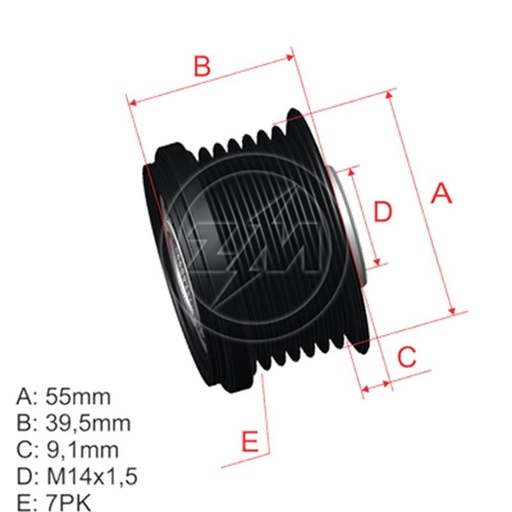 [ZM-96.005.36] Polea Rueda Libre Suzuki Grand Vitara 3117167J00 7X14 57716 Hueco Grande 5656