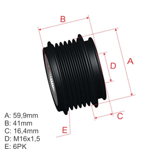 [ZM-96.005.41] Polea Rueda Libre Hyundai I30 Santafe Ii Tucson Sonata Kia Carens Iii 16X6 5651 37322-27020 37322-27030