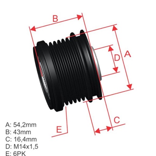 [ZM-96.005.21] Polea Rueda Libre Ford Fiesta Vi Focus Ii Mazda 3 1.6 Volvo C30 C70 S40 V50 6X14 8666579 237610332 5501