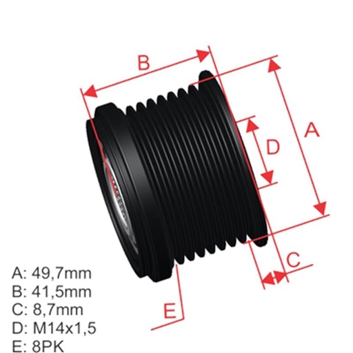 [ZM-96.005.27] Polea Rueda Libre Jeep Grand Cherokee Bmw Serie X X3 Serie 5 09-12 8X14 0210401060 05019860Aa F558553 5650