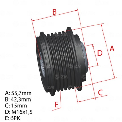 [ZM-96.012.46] Polea Rueda Libre Ssangyong Korando 2.0 4Wd Rexton Actyon 6X16 6621553415 96.012.46 5726