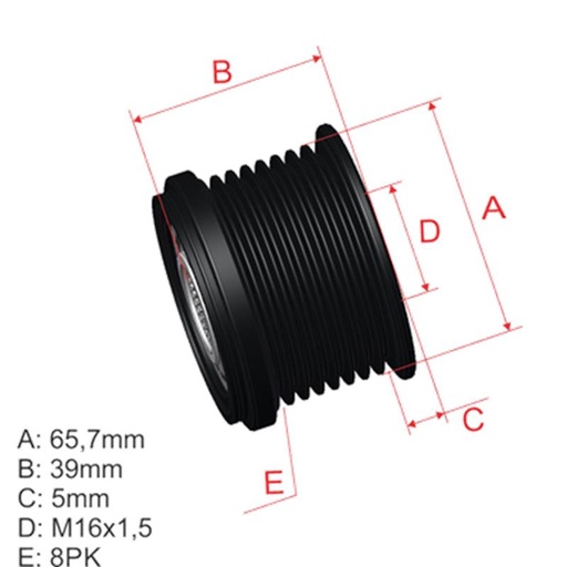 [ZM-96.010.09] Polea Rueda Libre Hyundai H1 H100 Starex 2.5 2002 2003 Kia Sorento 2.5 08-02 7X16 373214A000 K406701 96.010.09