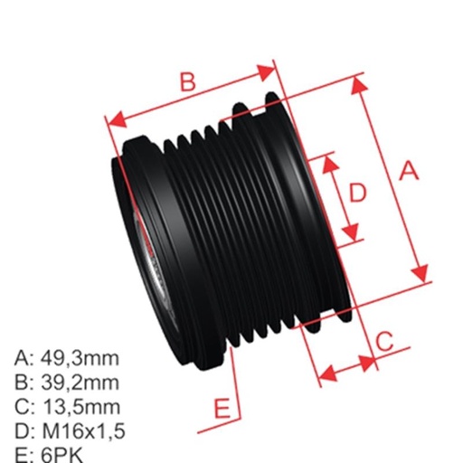 [ZM-96.000.76] Polea Rueda Libre Citroen Berlingo C4 04-09 C5 08 Ds3 Mini Cooper Peugeot 207 16X6 12317575518 12317561556 00M349859 5643